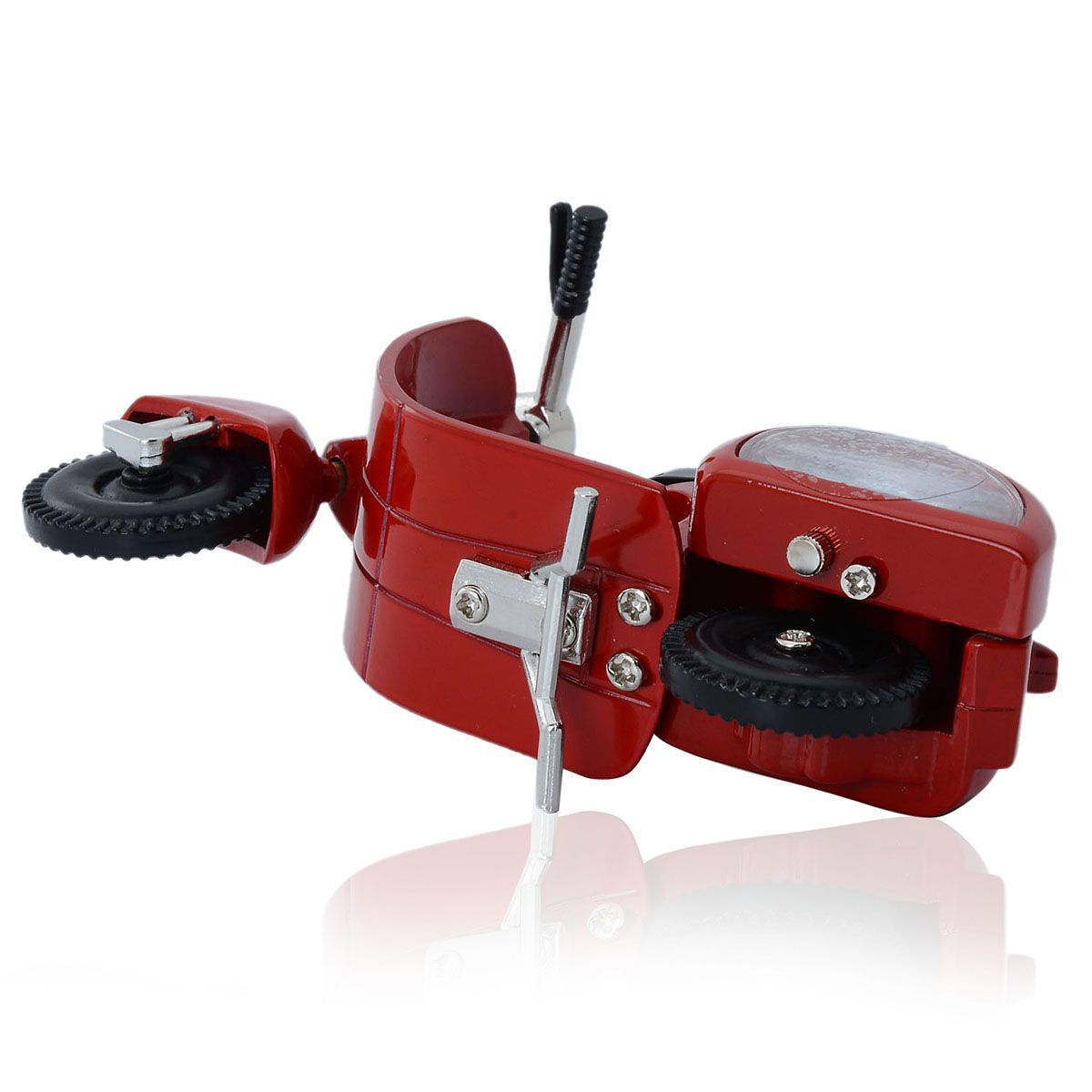 STRADA Japanese Movement White Dial Water Resistant Decorative Red Scooter Table Clock in Silver Tone