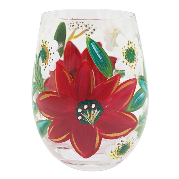 Lesser & Pavey Poinsettia Handpainted Glass Tumbler - 550ML