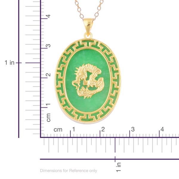 Green Jade Royal Chinese Dragon Design Pendant With Chain in 14K Gold Overlay Sterling Silver 24.000 Ct.
