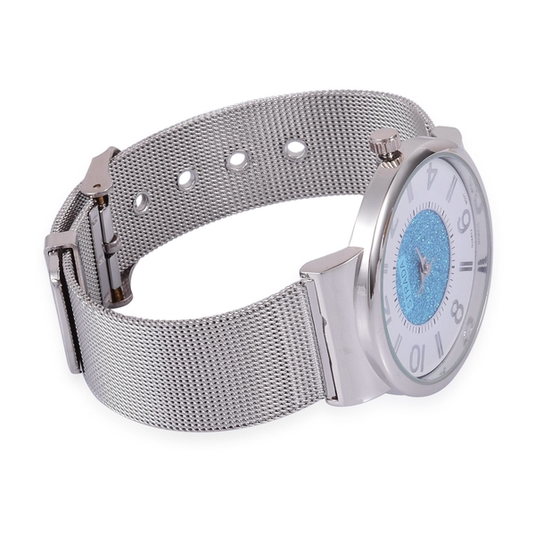 STRADA Japanese Movement Sky Blue Stardust and White Dial Water Resistant Watch in Silver Tone with Stainless Steel Back and Chain Strap