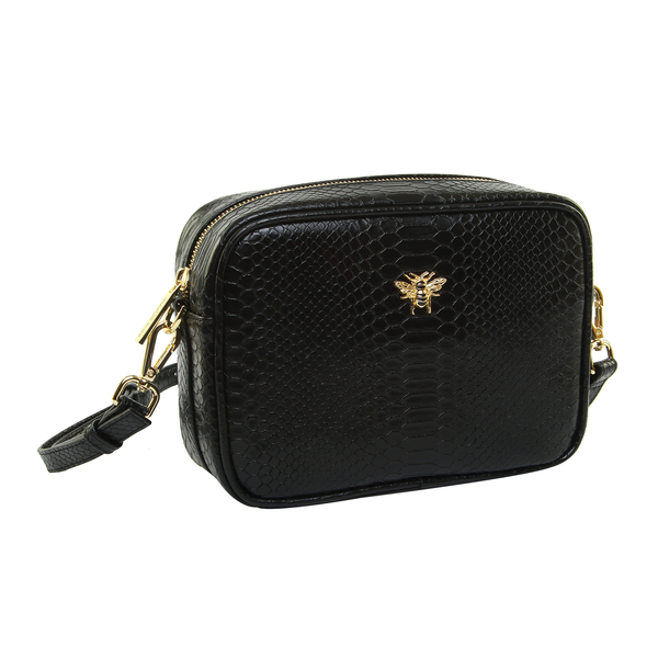 Limited Edition - ALICE WHEELER Mayfair Camera Snake Pattern Crossbody Bag (Size 22x16x7 Cm) - Black