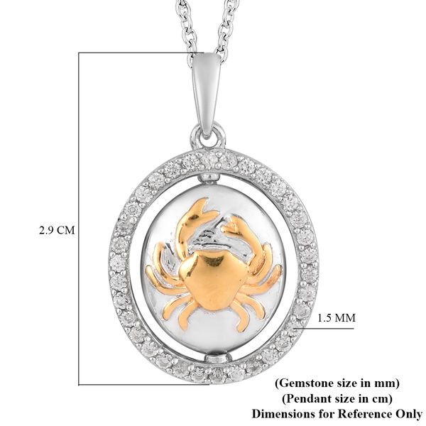 Natural Cambodian Zircon Zodiac-Cancer Pendant with Chain (Size 20) in Yellow Gold and Platinum Overlay Sterling Silver, Silver wt. 7.20 Gms