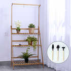 Stylish 3 Tier Crossbar Pattern Bamboo Plant Rack with Hanging Rod (Size:70x146Cm)