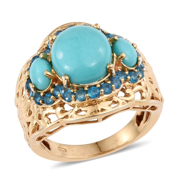 Sonoran Turquoise (Ovl 4.25 Ct), Malgache Neon Apatite Ring in 14K Gold Overlay Sterling Silver 6.25