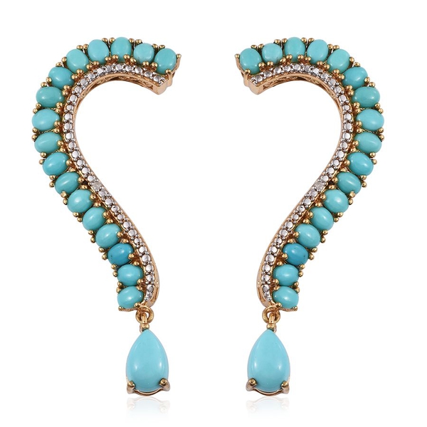 Sonoran Turquoise (Pear), Diamond Earrings (with Push Back) in 14K Gold Overlay Sterling Silver 7.77