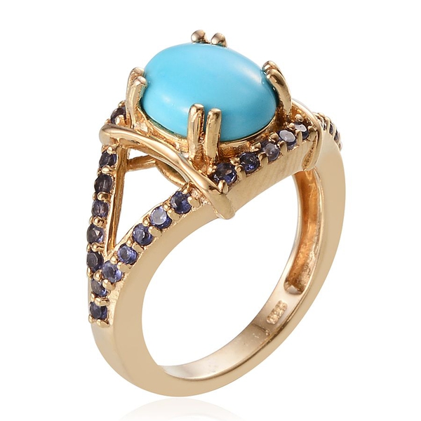 Arizona Sleeping Beauty Turquoise (Ovl 2.00 Ct), Iolite Ring in 14K Gold Overlay Sterling Silver 2.500 Ct.