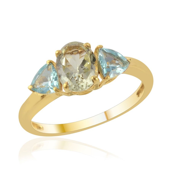 Green Sillimanite (Ovl 1.25 Ct) Paraibe Apatite Ring in 14K Gold Overlay Sterling Silver  2.000 Ct.