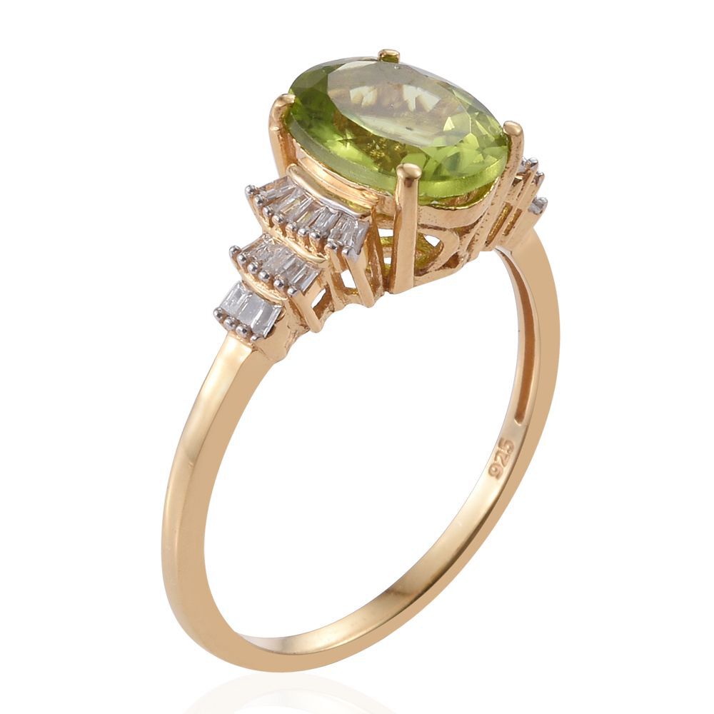Rare Size Hebei Peridot (Ovl10x8), Diamond Ballerina Ring in 14K Gold Overlay Sterling Silver 3.150 Ct.