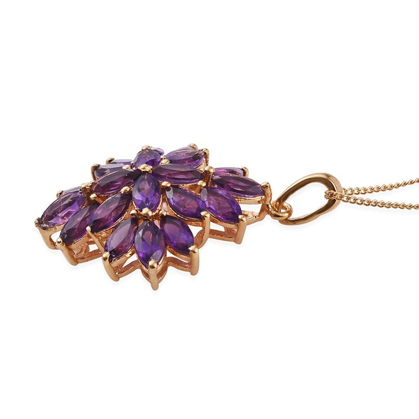 Rare Uruguay Amethyst (Mrq) Floral Pendant With Chain in 14K Gold Overlay Sterling Silver 4.250 Ct.