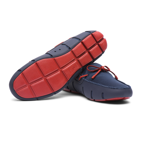 Swims Braided Lace Men's Loafer in Navy and Red Alert Colour