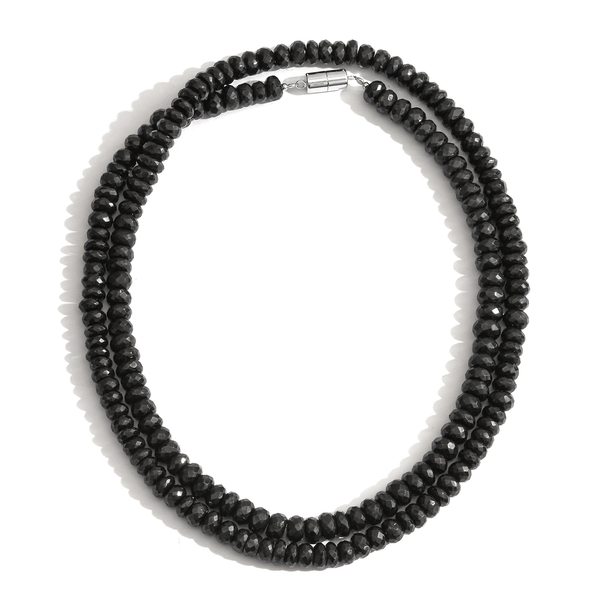 Boi Ploi Black Spinel Beaded Necklace with Magnetic Clasp in Rhodium Plated Silver 36 Inch