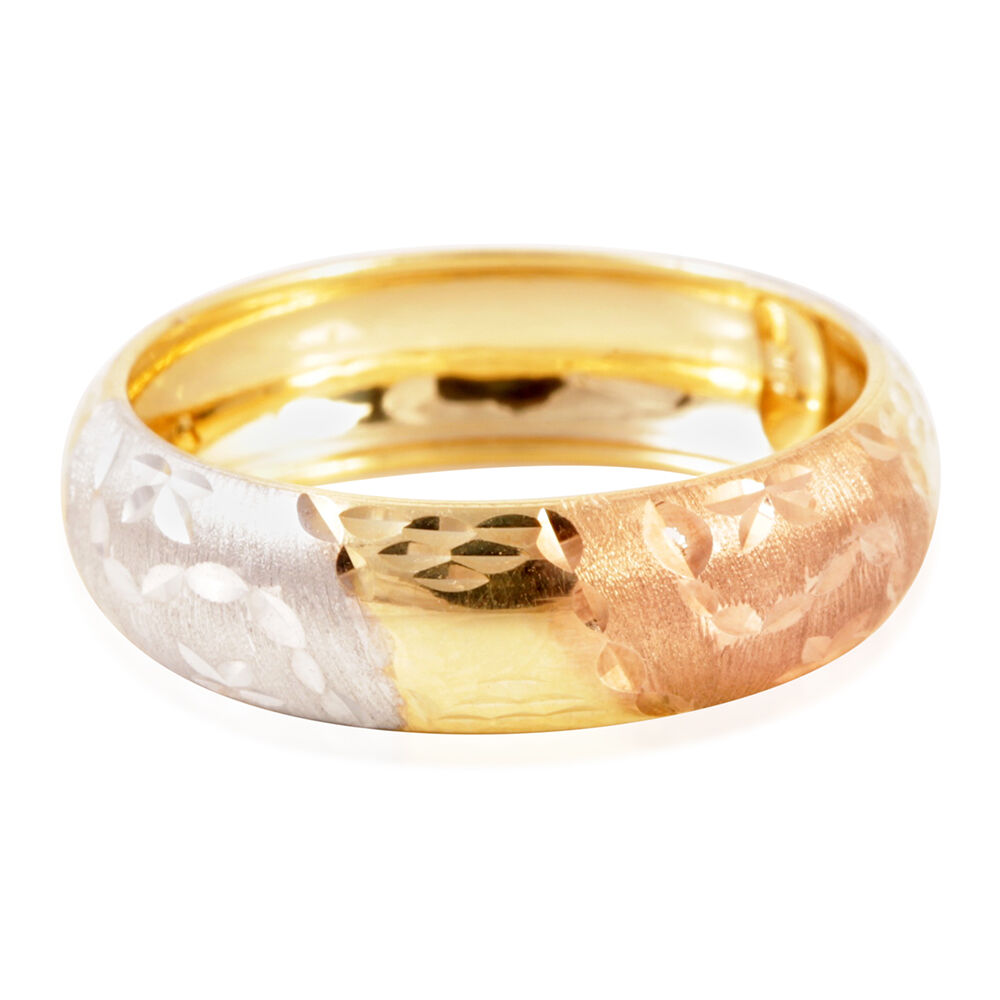 Royal Bali Collection 9K Yellow, White, Rose Gold Band Ring