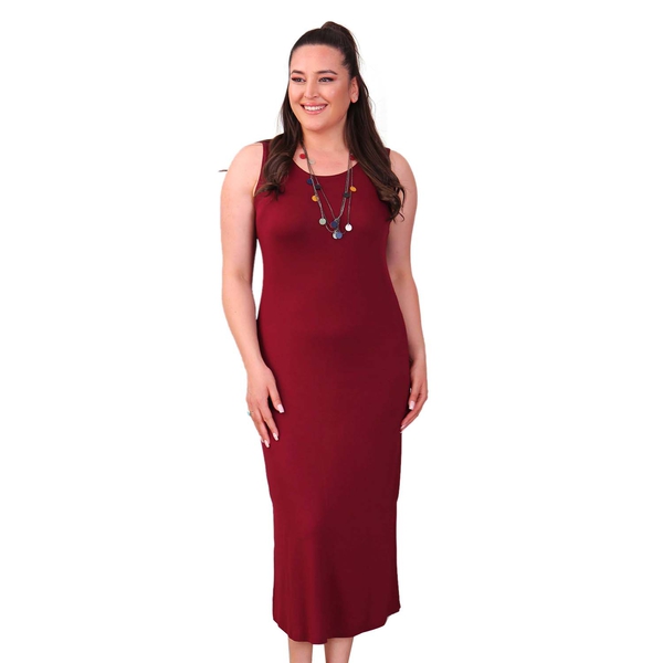 TAMSY Viscose Jersey Dress with Side Slit (Size S,8-10) - Wine Red