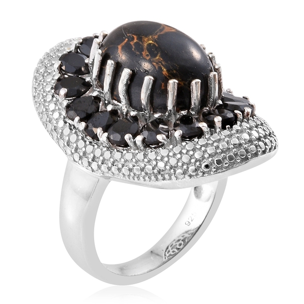 Arizona Mojave Black Turquoise (Ovl 4.50 Ct), Boi Ploi Black Spinel Ring in Platinum Overlay Sterling Silver 8.000 Ct.