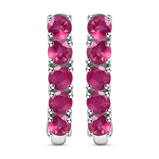 African Ruby (FF) Hoop Earrings (With Clasp) in Platinum Overlay Sterling Silver 1.91 Ct.