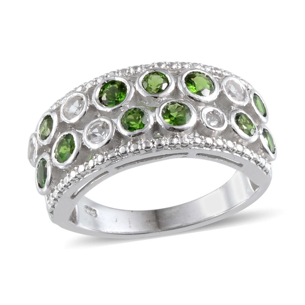 Chrome Diopside (Rnd), White Topaz Ring in Platinum Overlay Sterling Silver 1.250 Ct.