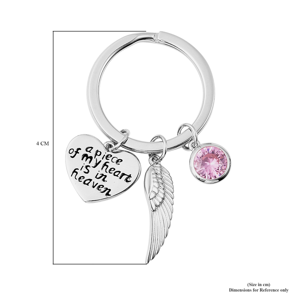 Charms De Memoire Sterling Silver Simulated Pink Tourmaline, Angel Wing and Heart Charms in Key Chain