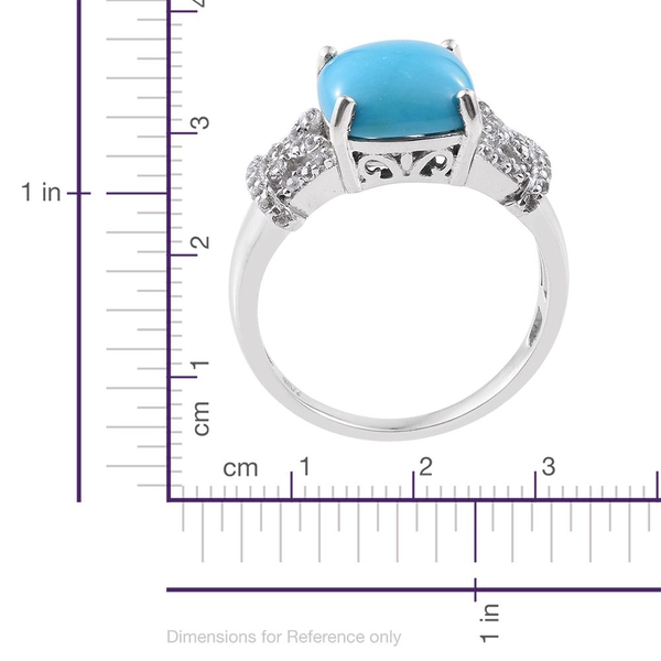 Arizona Sleeping Beauty Turquoise (Cush 4.05 Ct), White Topaz Ring in Platinum Overlay Sterling Silver 4.500 Ct.