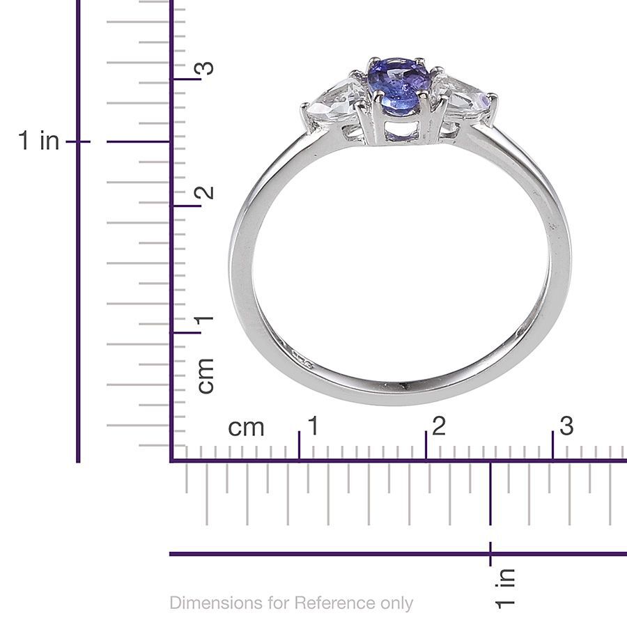 Tanzanite (Ovl 0.50 Ct), White Topaz Ring in Platinum Overlay Sterling Silver 1.000 Ct.
