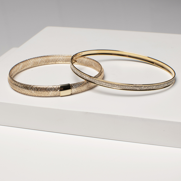 One Time Close Out Deal- Italian Made 9K Yellow Gold Mesh Bangle (Adjustable 6-10 Inches)