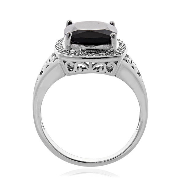 Boi Ploi Black Spinel (Cush 3.82 Ct), Simulated White Diamond Ring in Silver Bond 4.039 Ct.