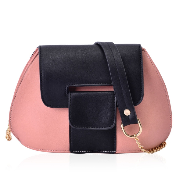Sofia Dusk Pink and Black Colour Block Crossbody Bag with Chain Strap (Size 20x15x10 Cm)