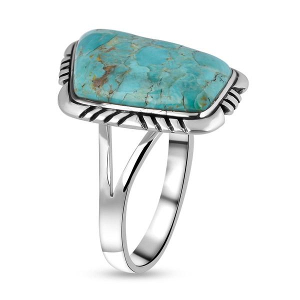 Santa Fe Collection - Turquoise Ring in Rhodium Overlay Sterling Silver 3.50 Ct.