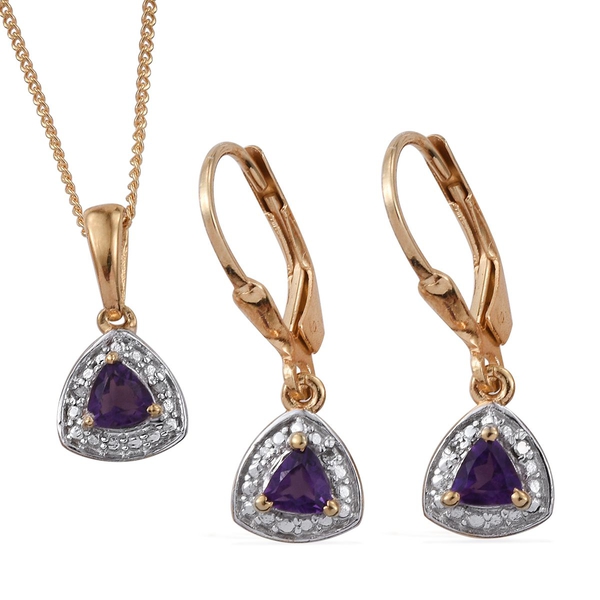 Amethyst (Trl), Diamond Pendant with Chain and Lever Back Earrings in 14K Gold Overlay Sterling Silv