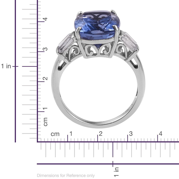 Colour Change Fluorite (Cush 11.85 Ct), White Topaz Ring in Platinum Overlay Sterling Silver 13.000 Ct.