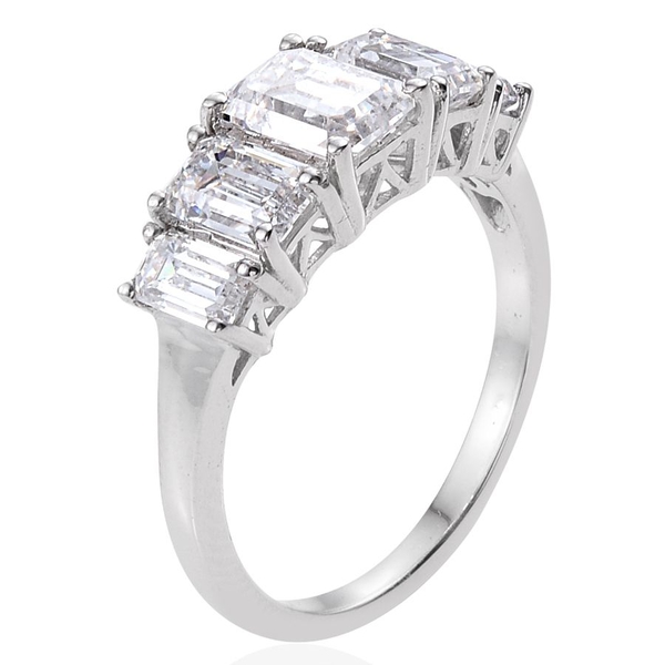 Lustro Stella - Platinum Overlay Sterling Silver (Oct) 5 Stone Ring Made with Finest CZ