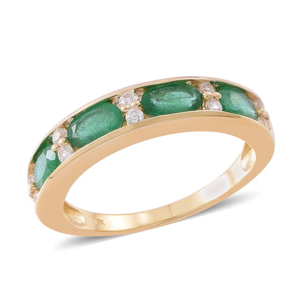 2 Carat AA Kagem Zambian Emerald and Natural White Cambodian Zircon Ring in 9K Gold