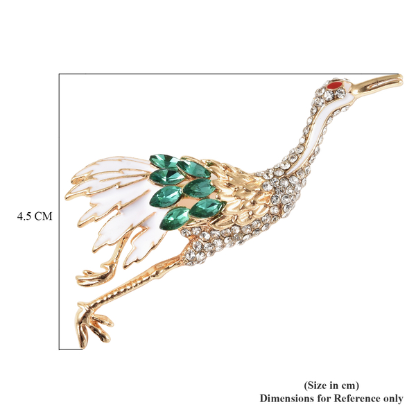 Simulated Emerald and White Austrian Crystal Enamelled Brooch Come Pendant in Yellow Gold Tone