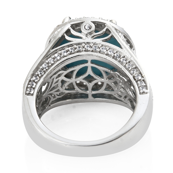 AA Arizona Sleeping Beauty Turquoise (Rnd 6.65 Ct), Natural Cambodian Zircon Ring in Platinum Overlay Sterling Silver 8.250 Ct, Silver wt 7.88 Gms, Number of Gemstone 131.