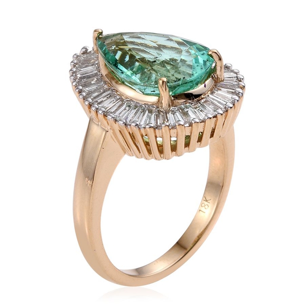 ILIANA 18K Y Gold Boyaca Colombian Emerald (Pear 5.25 Ct), Diamond Ring 7.000 Ct.