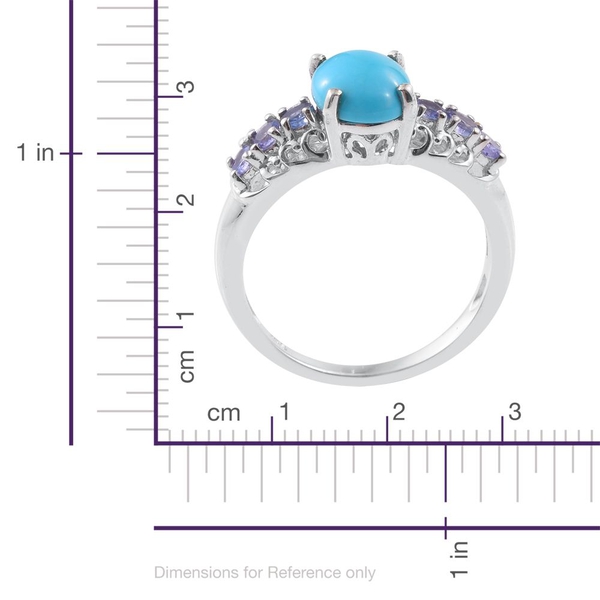 Arizona Sleeping Beauty Turquoise (Ovl 1.50 Ct), Tanzanite Ring in Platinum Overlay Sterling Silver 2.000 Ct.