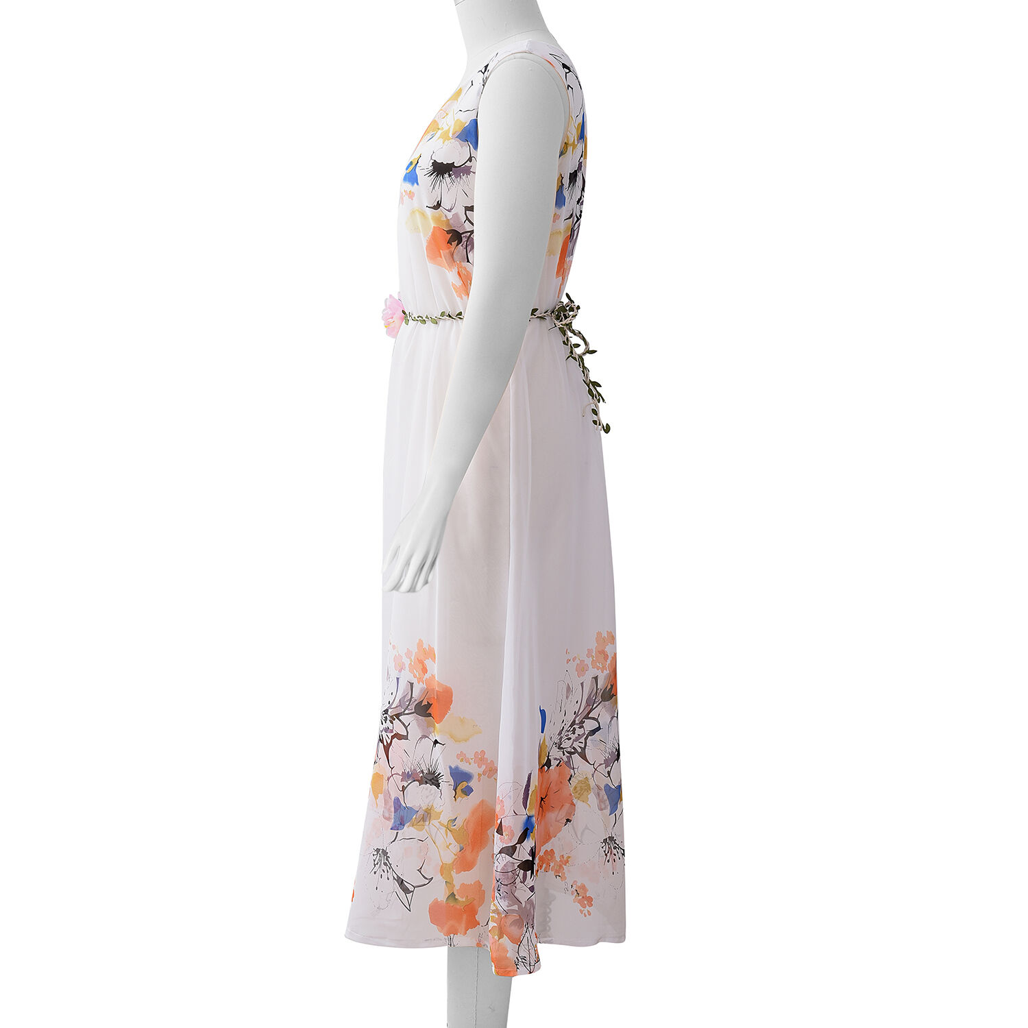 White Colour Plum Blossom Flower Pattern One Piece Dress
