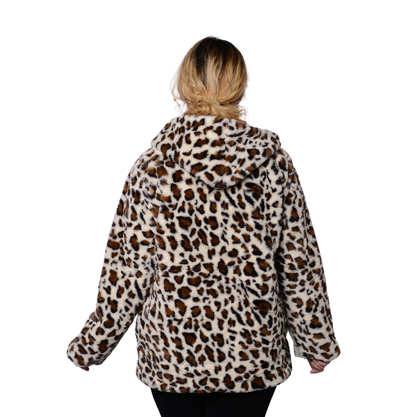 Super Soft Faux Fur Leopard Pattern Coat in Brown (Size L)