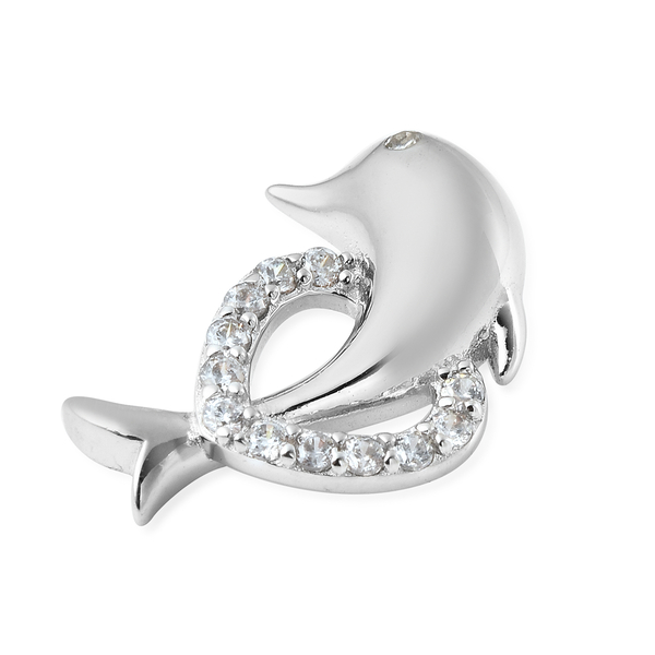 ELANZA Simulated Diamond Dolphin Pendant in Rhodium Overlay Sterling Silver