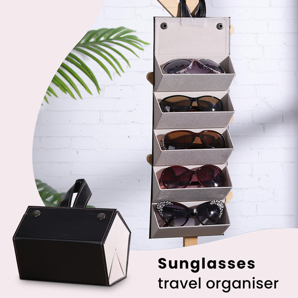 5 Slot Sunglasses Travel Organiser with Handle (Size 17x13x12 cm) - Black