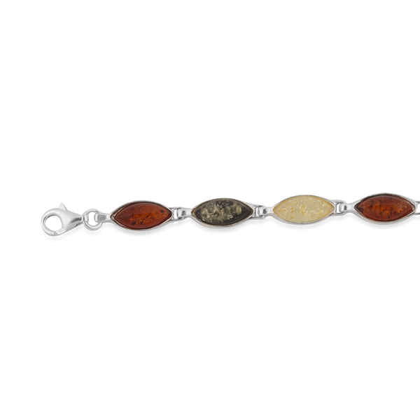 Baltic Multi Colour Amber (Mrq) Bracelet (Size 8) in Sterling Silver