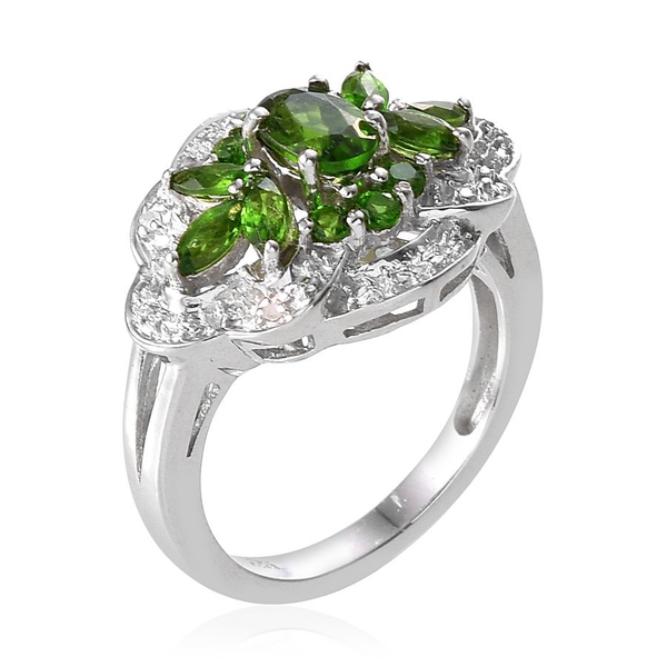 Chrome Diopside (Ovl), Diamond Ring in Platinum Overlay Sterling Silver 1.270 Ct.