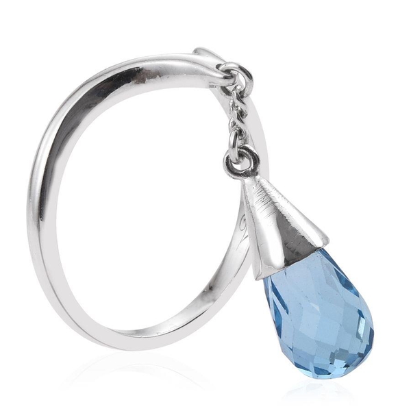 LucyQ Electric Swiss Blue Topaz Water Drip Ring in Platinum Overlay Sterling Silver 3.750 Ct.