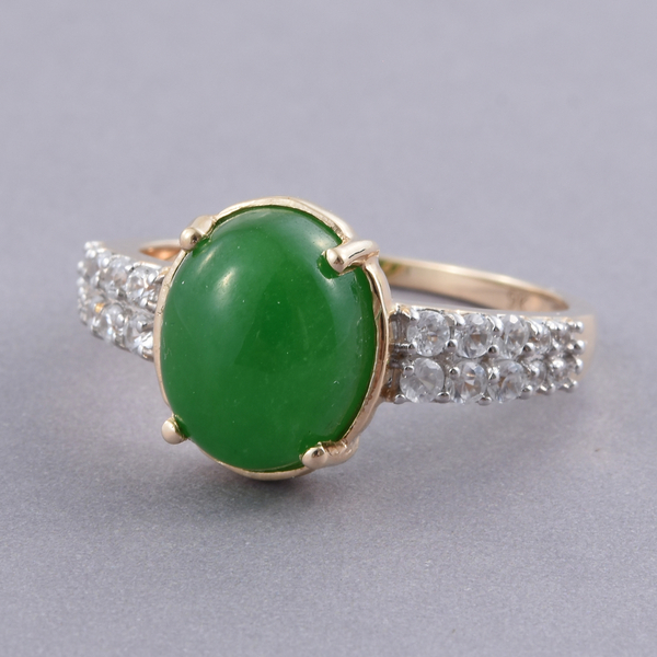 9K Yellow Gold AAA Green Jade (Ovl 5.50 Ct), Natural Cambodian Zircon Ring 6.310 Ct.
