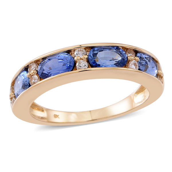 9K Y Gold AAA Ceylon Sapphire (Ovl), White Sapphire Ring 2.500 Ct.