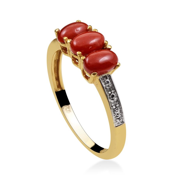 Mediterranean Coral (Ovl), Diamond Ring in 14K Gold Overlay Sterling Silver 1.170 Ct.
