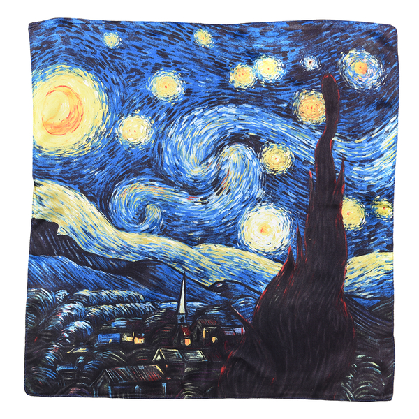 LA MAREY Pure 100% Mulberry Silk Scarf with Velvet Drawstring Pouch in Starry Night Print - Navy (Size 52 Cm)