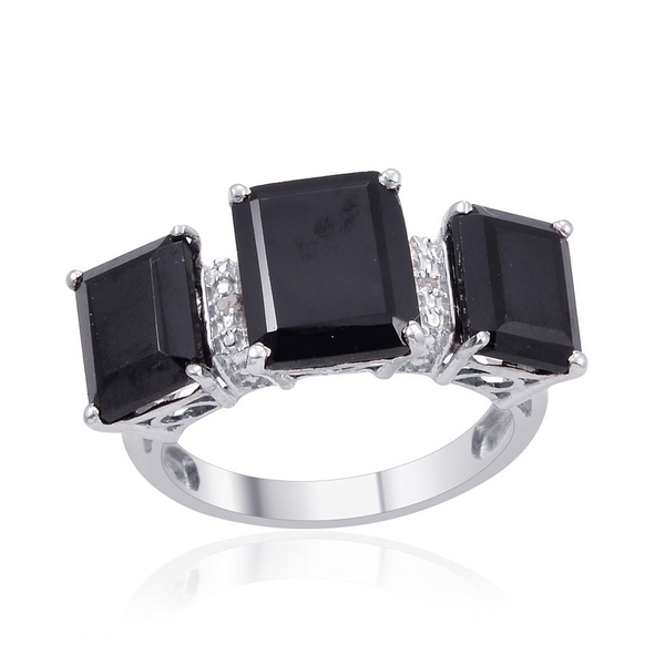 Boi Ploi Black Spinel (Oct 6.25 Ct), Diamond Ring in Platinum Overlay Sterling Silver 13.260 Ct.