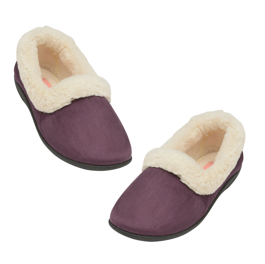Dunlop Sandie Ladies Fleece Lined Collared Full Slippers in Purple ...