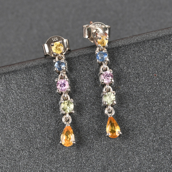 African Ruby (FF) and Natural Cambodian Zircon Dangling Earrings (with Push back) in Platinum and Yellow Gold Overlay Sterling Silver 1.56 Ct.