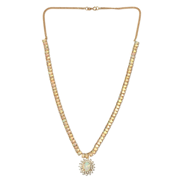 Ethiopian Welo Opal (Ovl 1.50 Ct), White Topaz Necklace (Size 18) in 14K Gold Overlay Sterling Silve